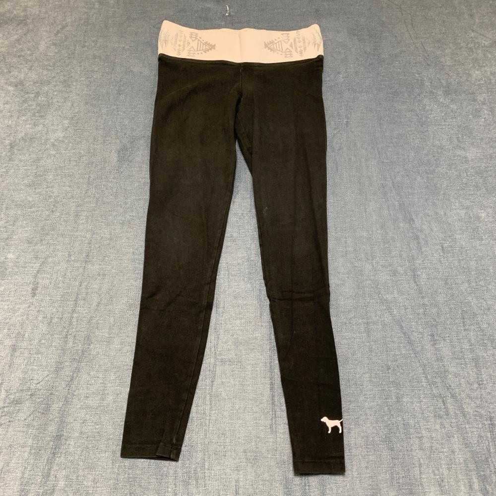 Pink Yoga Victoria Secret Leggings Women XS Black Cotton Stretch Logo High Waist